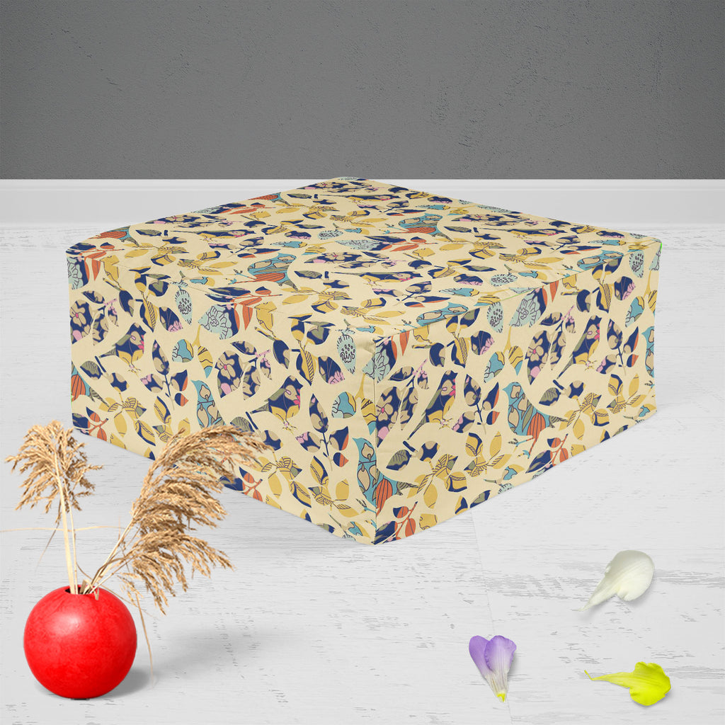 Chirping Birds Footstool Footrest Puffy Pouffe Ottoman Bean Bag | Canvas Fabric-Footstools-FST_CB_BN-IC 5007356 IC 5007356, Abstract Expressionism, Abstracts, Ancient, Art and Paintings, Asian, Birds, Botanical, Decorative, Drawing, Floral, Flowers, Historical, Illustrations, Japanese, Medieval, Modern Art, Nature, Patterns, Retro, Seasons, Semi Abstract, Signs, Signs and Symbols, Symbols, Vintage, chirping, footstool, footrest, puffy, pouffe, ottoman, bean, bag, canvas, fabric, abstract, art, asia, backgro