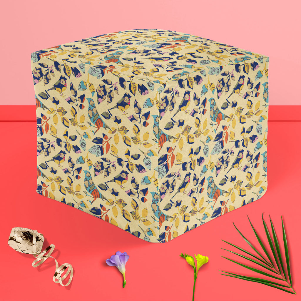 Chirping Birds Footstool Footrest Puffy Pouffe Ottoman Bean Bag | Canvas Fabric-Footstools-FST_CB_BN-IC 5007356 IC 5007356, Abstract Expressionism, Abstracts, Ancient, Art and Paintings, Asian, Birds, Botanical, Decorative, Drawing, Floral, Flowers, Historical, Illustrations, Japanese, Medieval, Modern Art, Nature, Patterns, Retro, Seasons, Semi Abstract, Signs, Signs and Symbols, Symbols, Vintage, chirping, footstool, footrest, puffy, pouffe, ottoman, bean, bag, canvas, fabric, abstract, art, asia, backgro