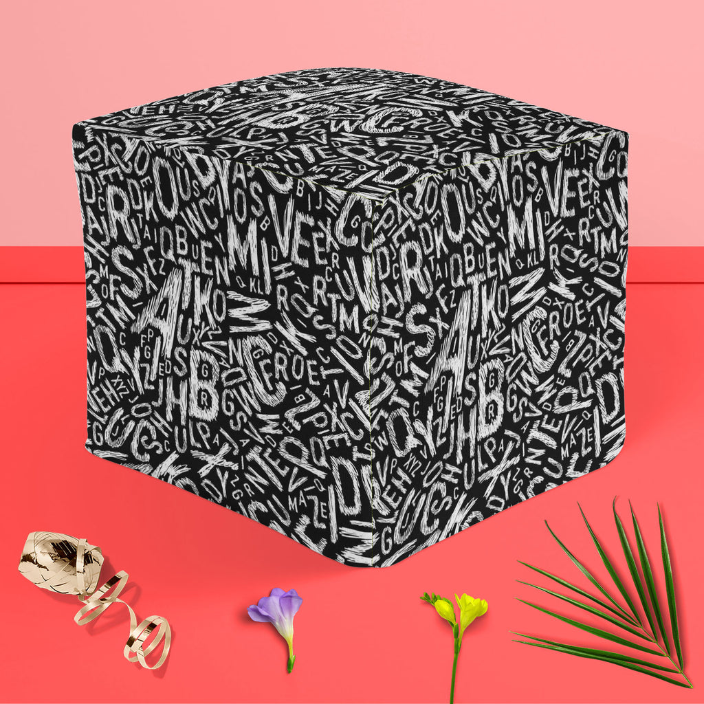 Alphabets Footstool Footrest Puffy Pouffe Ottoman Bean Bag | Canvas Fabric-Footstools-FST_CB_BN-IC 5007359 IC 5007359, Alphabets, Art and Paintings, Black, Black and White, Calligraphy, Decorative, Digital, Digital Art, Education, Geometric, Geometric Abstraction, Graphic, Illustrations, Patterns, Schools, Signs, Signs and Symbols, Symbols, Text, Universities, White, footstool, footrest, puffy, pouffe, ottoman, bean, bag, canvas, fabric, alphabet, art, background, bold, cover, decoration, design, edit, edit