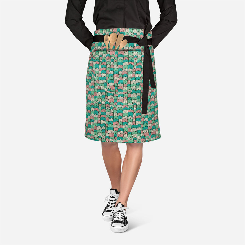 Abstract Waves Apron | Adjustable, Free Size & Waist Tiebacks - Apron Waist to Feet - ArtzFolio.com