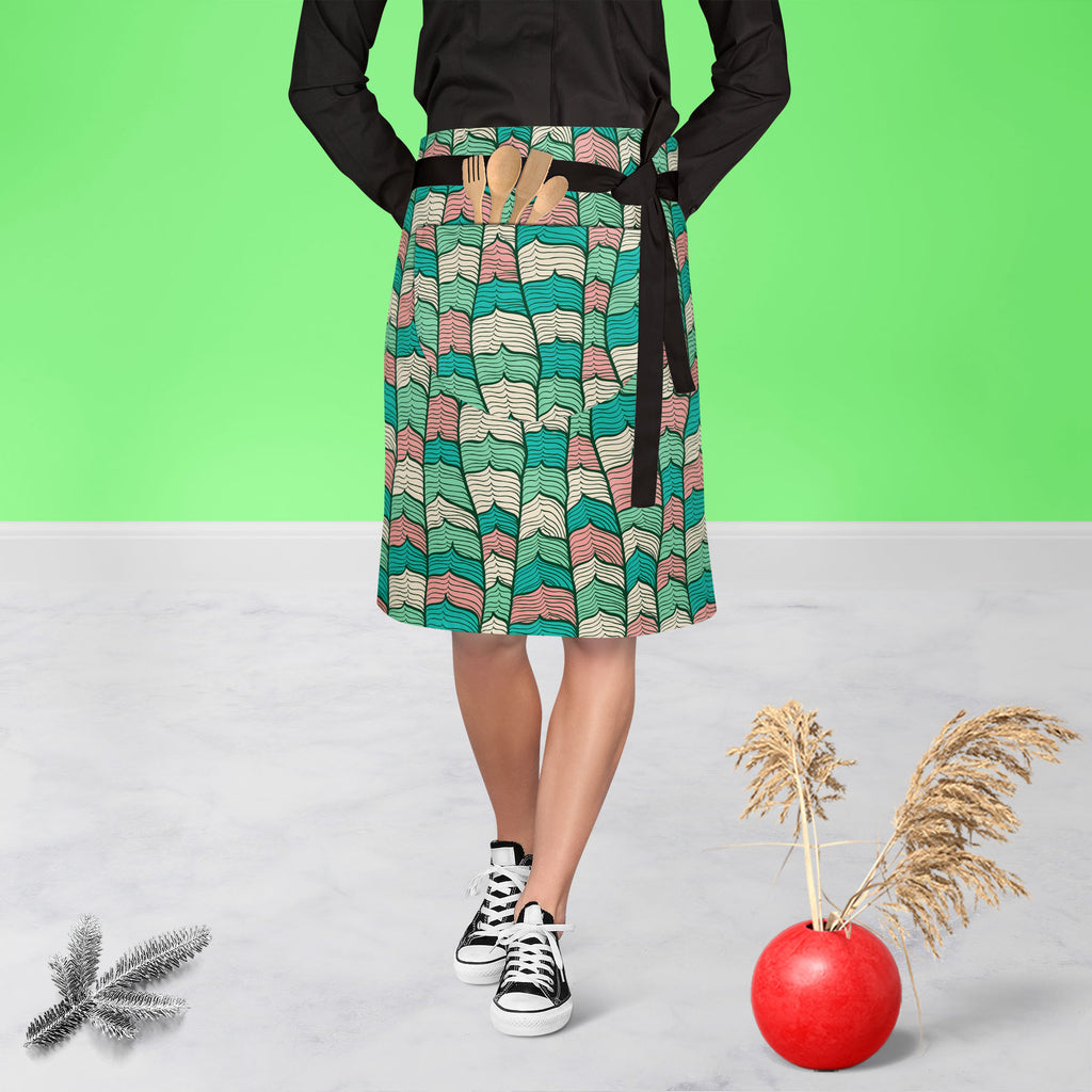 Abstract Waves D1 Apron | Adjustable, Free Size & Waist Tiebacks - Apron Waist to Knee - ArtzFolio.com