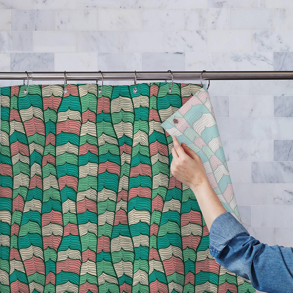 Abstract Waves D1 Washable Waterproof Shower Curtain - Shower Curtains - ArtzFolio.com