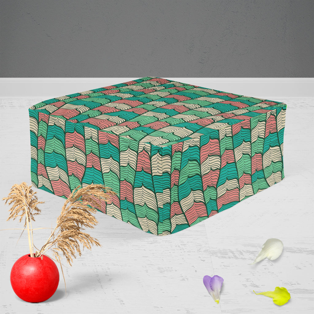 Abstract Waves D1 Footstool Footrest Puffy Pouffe Ottoman Bean Bag | Canvas Fabric - Footstools - ArtzFolio.com