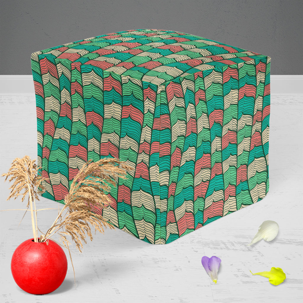 Abstract Waves D1 Footstool Footrest Puffy Pouffe Ottoman Bean Bag | Canvas Fabric - Footstools - ArtzFolio.com