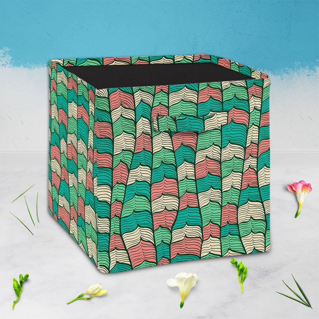 Abstract Waves D1 Foldable Open Storage Bin | Organizer Box, Toy Basket, Shelf Box, Laundry Bag | Canvas Fabric - Storage Bins - ArtzFolio.com