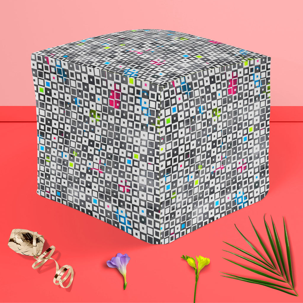 Grunge Squares D1 Footstool Footrest Puffy Pouffe Ottoman Bean Bag | Canvas Fabric-Footstools-FST_CB_BN-IC 5007370 IC 5007370, Abstract Expressionism, Abstracts, Ancient, Art and Paintings, Baby, Children, Culture, Decorative, Diamond, Ethnic, Geometric, Geometric Abstraction, Historical, Illustrations, Kids, Medieval, Modern Art, Paintings, Patterns, Retro, Semi Abstract, Signs, Signs and Symbols, Symbols, Traditional, Triangles, Tribal, Vintage, World Culture, grunge, squares, d1, footstool, footrest, puf