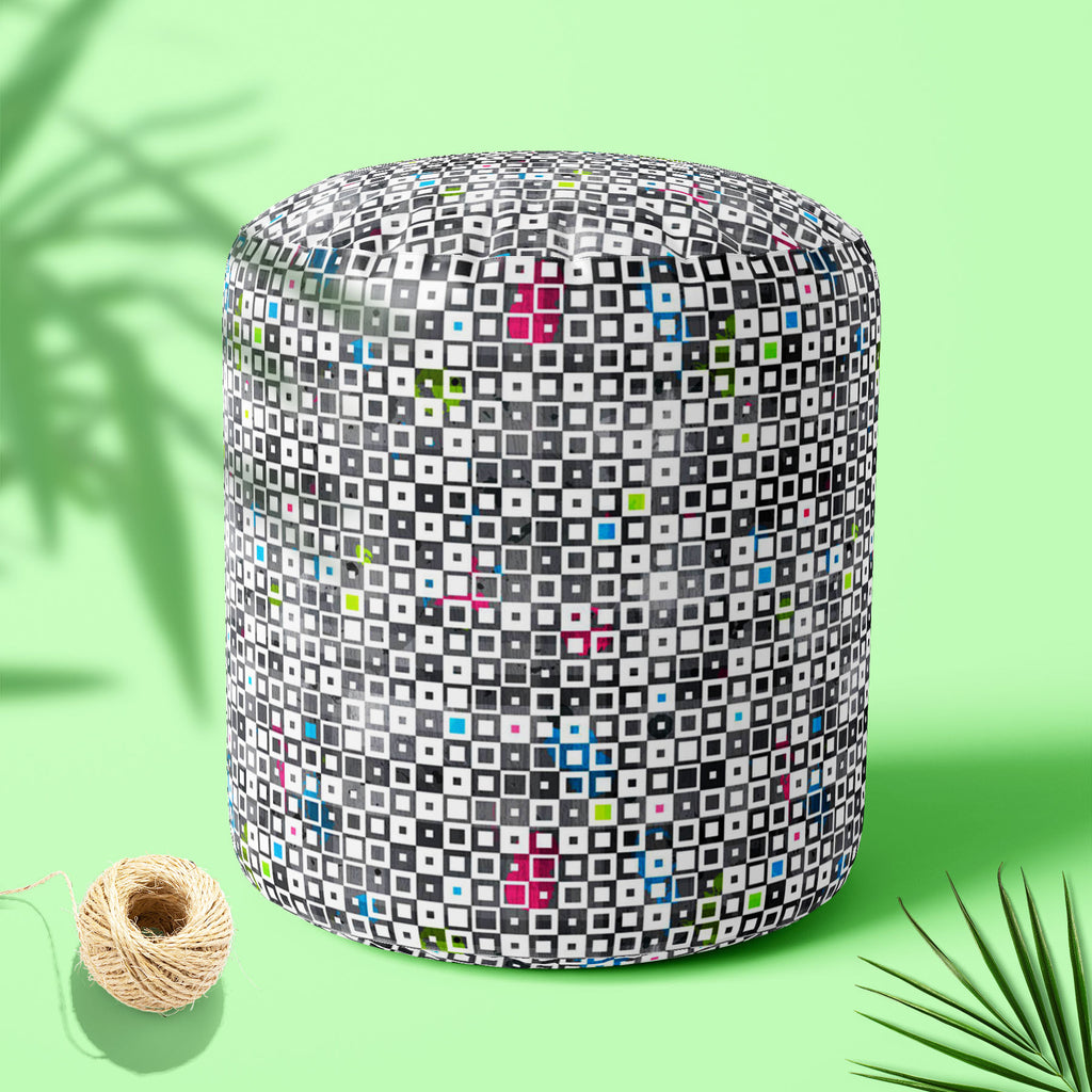 Grunge Squares D1 Footstool Footrest Puffy Pouffe Ottoman Bean Bag | Canvas Fabric-Footstools-FST_CB_BN-IC 5007370 IC 5007370, Abstract Expressionism, Abstracts, Ancient, Art and Paintings, Baby, Children, Culture, Decorative, Diamond, Ethnic, Geometric, Geometric Abstraction, Historical, Illustrations, Kids, Medieval, Modern Art, Paintings, Patterns, Retro, Semi Abstract, Signs, Signs and Symbols, Symbols, Traditional, Triangles, Tribal, Vintage, World Culture, grunge, squares, d1, footstool, footrest, puf