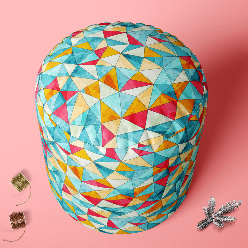 Vintage Triangles Footstool Footrest Puffy Pouffe Ottoman Bean Bag | Canvas Fabric-Footstools-FST_CB_BN-IC 5007373 IC 5007373, Abstract Expressionism, Abstracts, African, Ancient, Art and Paintings, Culture, Drawing, Ethnic, Geometric, Geometric Abstraction, Historical, Illustrations, Medieval, Patterns, Semi Abstract, Signs, Signs and Symbols, Stripes, Traditional, Triangles, Tribal, Vintage, World Culture, footstool, footrest, puffy, pouffe, ottoman, bean, bag, canvas, fabric, harlequin, abstract, africa,
