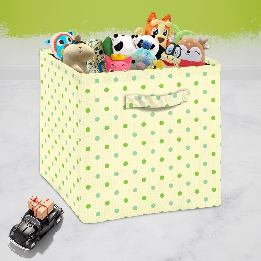 Green Polka Dots Foldable Open Storage Bin | Organizer Box, Toy Basket, Shelf Box, Laundry Bag | Canvas Fabric-Storage Bins-STR_BI_CB-IC 5007377 IC 5007377, Abstract Expressionism, Abstracts, Art and Paintings, Black, Black and White, Books, Circle, Decorative, Digital, Digital Art, Dots, Geometric, Geometric Abstraction, Graphic, Holidays, Illustrations, Modern Art, Patterns, Semi Abstract, Signs, Signs and Symbols, White, green, polka, foldable, open, storage, bin, organizer, box, toy, basket, shelf, laun