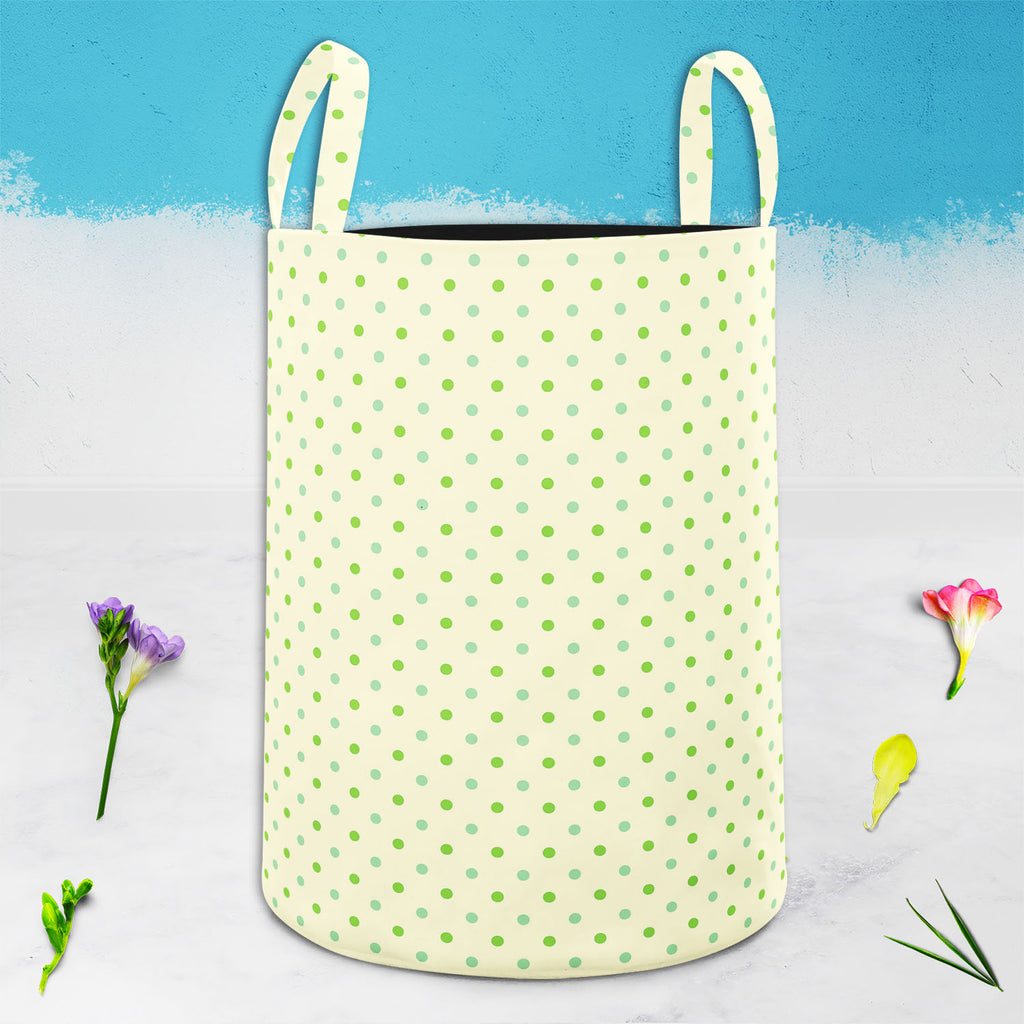 Green Polka Dots Foldable Open Storage Bin | Organizer Box, Toy Basket, Shelf Box, Laundry Bag | Canvas Fabric-Storage Bins-STR_BI_CB-IC 5007377 IC 5007377, Abstract Expressionism, Abstracts, Art and Paintings, Black, Black and White, Books, Circle, Decorative, Digital, Digital Art, Dots, Geometric, Geometric Abstraction, Graphic, Holidays, Illustrations, Modern Art, Patterns, Semi Abstract, Signs, Signs and Symbols, White, green, polka, foldable, open, storage, bin, organizer, box, toy, basket, shelf, laun