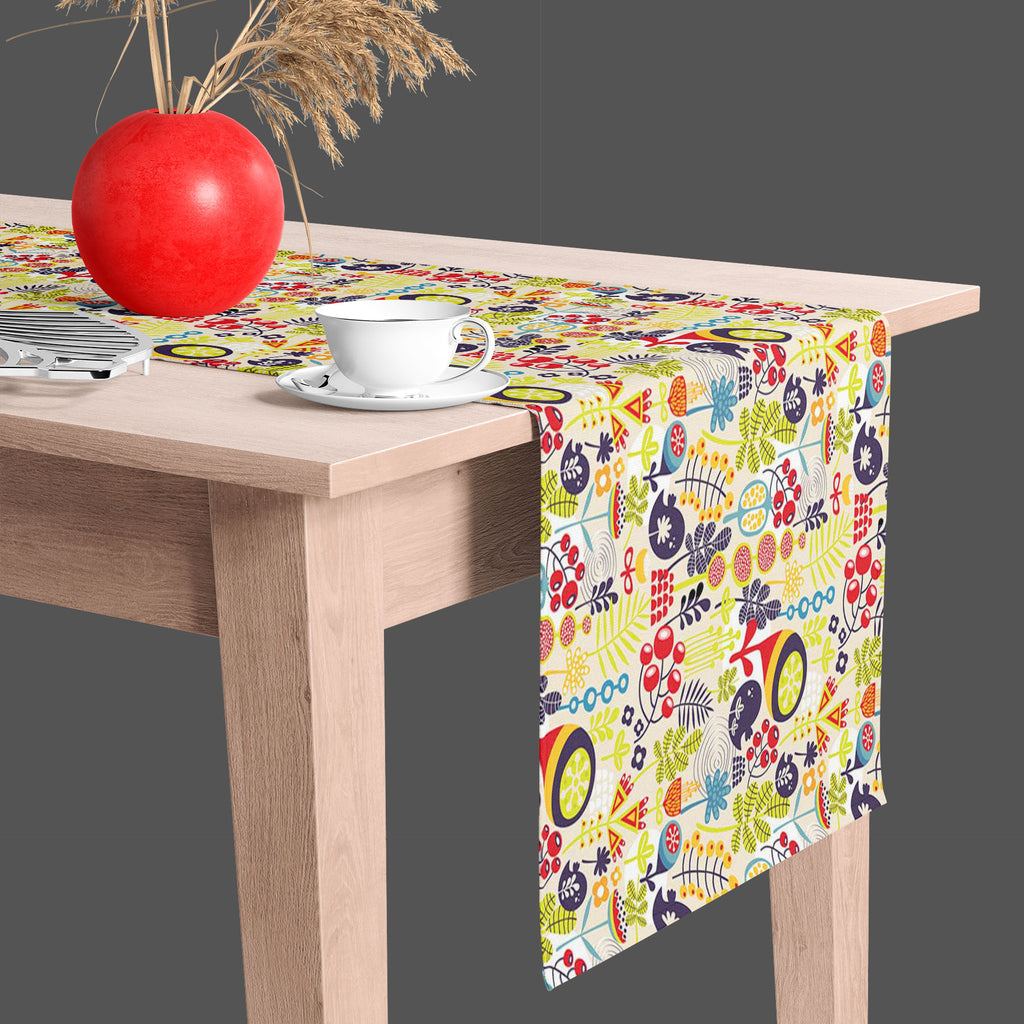 Birds & Flowers D5 Table Runner-Table Runners-RUN_TB-IC 5007379 IC 5007379, Abstract Expressionism, Abstracts, Ancient, Animals, Animated Cartoons, Birds, Botanical, Caricature, Cartoons, Decorative, Digital, Digital Art, Floral, Flowers, Graphic, Historical, Illustrations, Love, Medieval, Modern Art, Nature, Patterns, Retro, Romance, Scenic, Seasons, Semi Abstract, Signs, Signs and Symbols, Vintage, d5, table, runner, abstract, animal, backdrop, background, beautiful, beauty, berries, bird, branch, cartoon