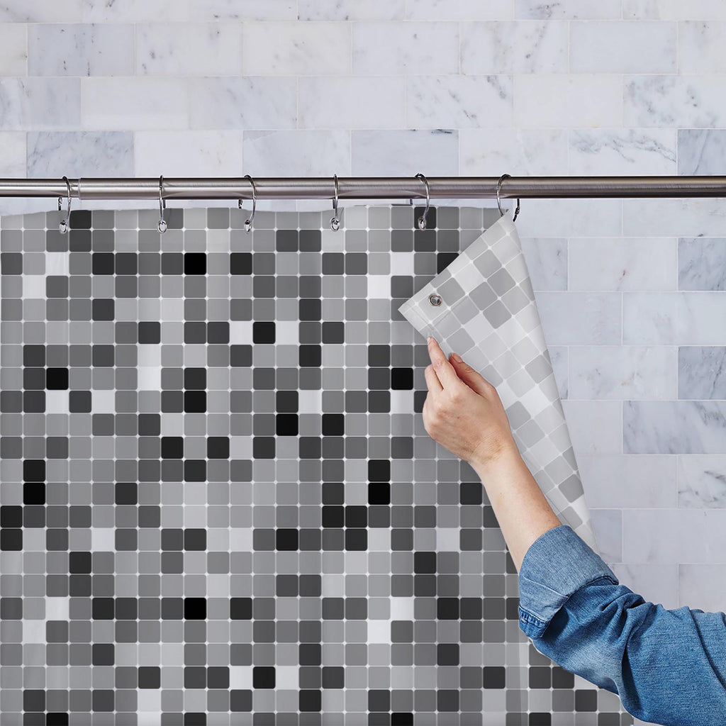 Black & White Square Washable Waterproof Shower Curtain-Shower Curtains-CUR_SH-IC 5007380 IC 5007380, Abstract Expressionism, Abstracts, Art and Paintings, Black, Black and White, Books, Decorative, Digital, Digital Art, Fashion, Geometric, Geometric Abstraction, Graphic, Illustrations, Modern Art, Patterns, Retro, Semi Abstract, Signs, Signs and Symbols, White, square, washable, waterproof, shower, curtain, abstract, album, art, artistic, backdrop, background, book, cover, creative, decor, decoration, desi