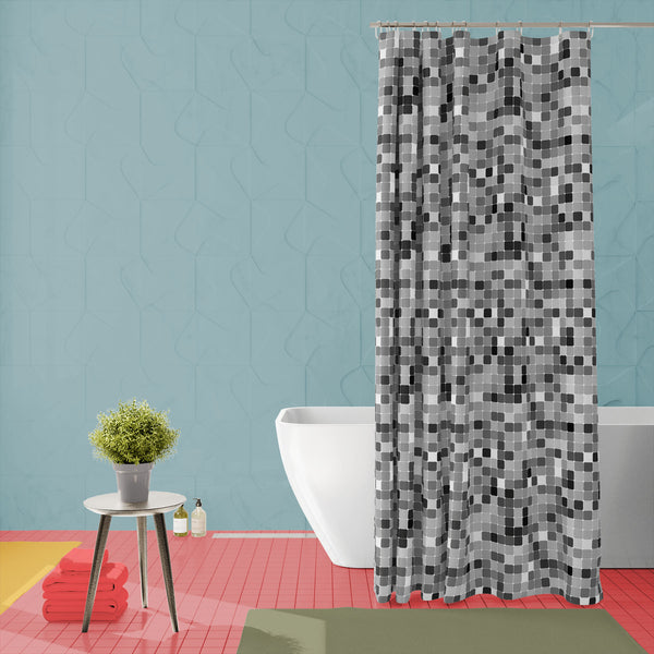 Black & White Square Washable Waterproof Shower Curtain-Shower Curtains-CUR_SH-IC 5007380 IC 5007380, Abstract Expressionism, Abstracts, Art and Paintings, Black, Black and White, Books, Decorative, Digital, Digital Art, Fashion, Geometric, Geometric Abstraction, Graphic, Illustrations, Modern Art, Patterns, Retro, Semi Abstract, Signs, Signs and Symbols, White, square, washable, waterproof, polyester, shower, curtain, eyelets, abstract, album, art, artistic, backdrop, background, book, cover, creative, dec