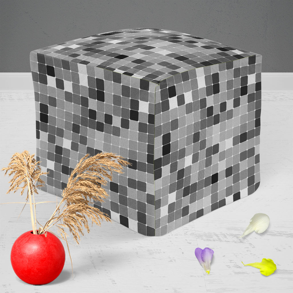 Black & White Square Footstool Footrest Puffy Pouffe Ottoman Bean Bag | Canvas Fabric-Footstools-FST_CB_BN-IC 5007380 IC 5007380, Abstract Expressionism, Abstracts, Art and Paintings, Black, Black and White, Books, Decorative, Digital, Digital Art, Fashion, Geometric, Geometric Abstraction, Graphic, Illustrations, Modern Art, Patterns, Retro, Semi Abstract, Signs, Signs and Symbols, White, square, footstool, footrest, puffy, pouffe, ottoman, bean, bag, canvas, fabric, abstract, album, art, artistic, backdro