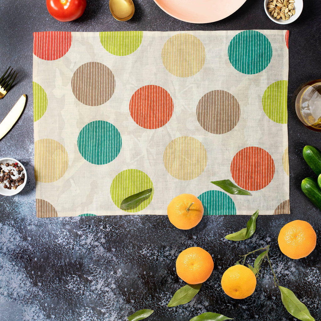 Retro Circles Table Mat Placemat-Table Place Mats Fabric-MAT_TB-IC 5007382 IC 5007382, Abstract Expressionism, Abstracts, Ancient, Art and Paintings, Black and White, Circle, Decorative, Digital, Digital Art, Fashion, Geometric, Geometric Abstraction, Graphic, Historical, Illustrations, Medieval, Modern Art, Patterns, Retro, Semi Abstract, Signs, Signs and Symbols, Vintage, White, circles, table, mat, placemat, background, abstract, art, backdrop, beauty, colorful, decor, decoration, design, elegance, eleme