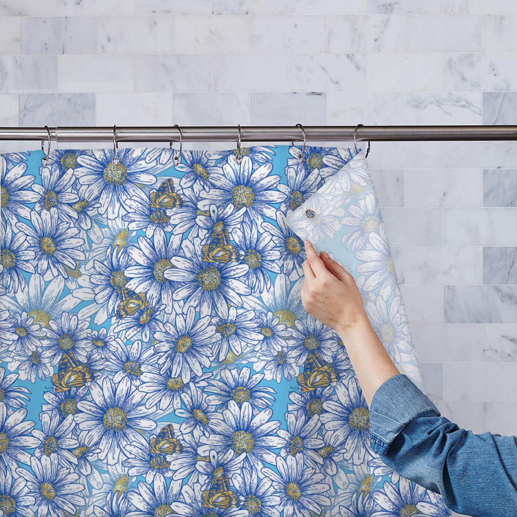 Daisies Washable Waterproof Shower Curtain-Shower Curtains-CUR_SH-IC 5007383 IC 5007383, Abstract Expressionism, Abstracts, Ancient, Art and Paintings, Black and White, Botanical, Digital, Digital Art, Floral, Flowers, Graphic, Historical, Illustrations, Medieval, Modern Art, Nature, Patterns, Scenic, Seasons, Semi Abstract, Signs, Signs and Symbols, Tropical, Vintage, White, daisies, washable, waterproof, shower, curtain, abstract, art, background, beautiful, beauty, blossom, blue, branch, butterfly, chamo
