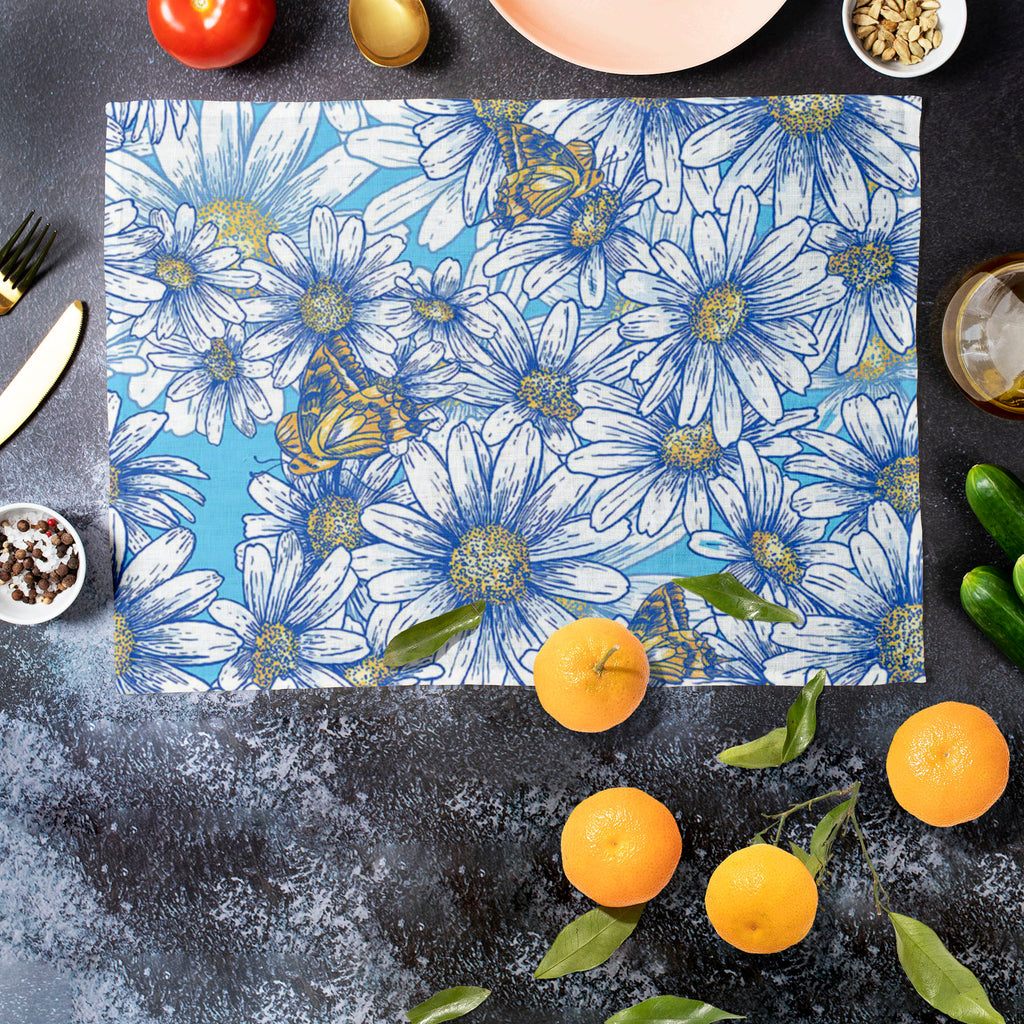 Daisies Table Mat Placemat-Table Place Mats Fabric-MAT_TB-IC 5007383 IC 5007383, Abstract Expressionism, Abstracts, Ancient, Art and Paintings, Black and White, Botanical, Digital, Digital Art, Floral, Flowers, Graphic, Historical, Illustrations, Medieval, Modern Art, Nature, Patterns, Scenic, Seasons, Semi Abstract, Signs, Signs and Symbols, Tropical, Vintage, White, daisies, table, mat, placemat, abstract, art, background, beautiful, beauty, blossom, blue, branch, butterfly, chamomile, color, daisy, decor