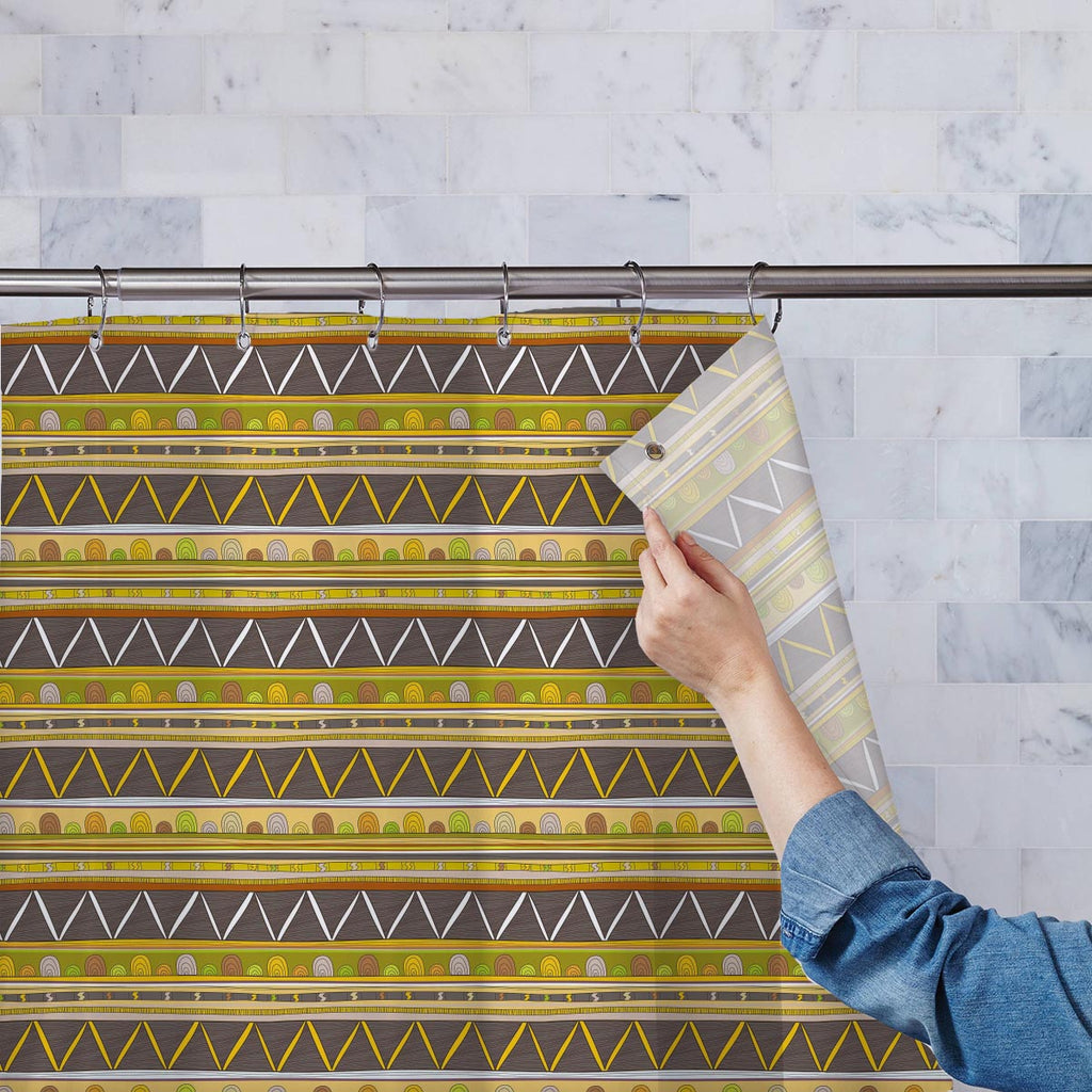 Tribal Art Washable Waterproof Shower Curtain-Shower Curtains-CUR_SH-IC 5007386 IC 5007386, Abstract Expressionism, Abstracts, Ancient, Culture, Decorative, Drawing, Ethnic, Fantasy, Fashion, Folk Art, Geometric, Geometric Abstraction, Historical, Medieval, Mexican, Patterns, Semi Abstract, Signs, Signs and Symbols, Stripes, Traditional, Triangles, Tribal, Vintage, World Culture, art, washable, waterproof, shower, curtain, abstract, abstraction, artistic, backdrop, background, border, bright, brown, creativ
