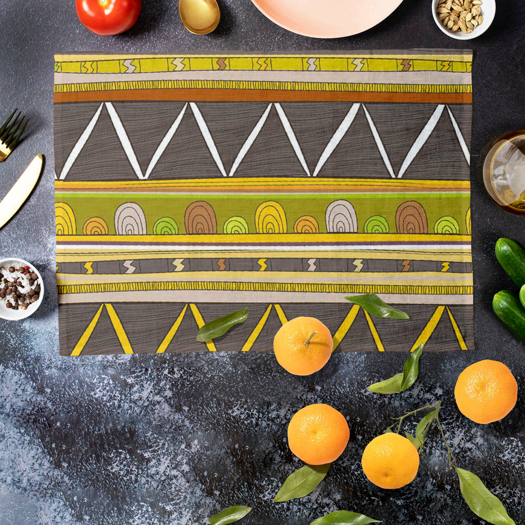 Tribal Art D3 Table Mat Placemat-Table Place Mats Fabric-MAT_TB-IC 5007386 IC 5007386, Abstract Expressionism, Abstracts, Ancient, Culture, Decorative, Drawing, Ethnic, Fantasy, Fashion, Folk Art, Geometric, Geometric Abstraction, Historical, Medieval, Mexican, Patterns, Semi Abstract, Signs, Signs and Symbols, Stripes, Traditional, Triangles, Tribal, Vintage, World Culture, art, d3, table, mat, placemat, abstract, abstraction, artistic, backdrop, background, border, bright, brown, creative, decor, decorati