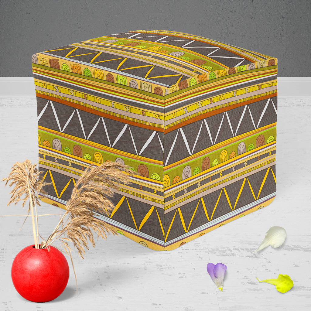 Tribal Art D3 Footstool Footrest Puffy Pouffe Ottoman Bean Bag | Canvas Fabric-Footstools-FST_CB_BN-IC 5007386 IC 5007386, Abstract Expressionism, Abstracts, Ancient, Culture, Decorative, Drawing, Ethnic, Fantasy, Fashion, Folk Art, Geometric, Geometric Abstraction, Historical, Medieval, Mexican, Patterns, Semi Abstract, Signs, Signs and Symbols, Stripes, Traditional, Triangles, Tribal, Vintage, World Culture, art, d3, footstool, footrest, puffy, pouffe, ottoman, bean, bag, canvas, fabric, abstract, abstrac