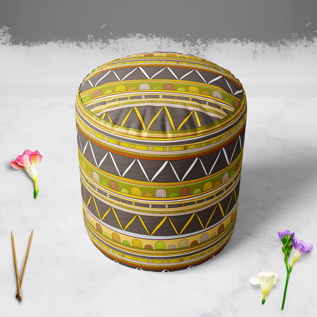 Tribal Art D3 Footstool Footrest Puffy Pouffe Ottoman Bean Bag | Canvas Fabric-Footstools-FST_CB_BN-IC 5007386 IC 5007386, Abstract Expressionism, Abstracts, Ancient, Culture, Decorative, Drawing, Ethnic, Fantasy, Fashion, Folk Art, Geometric, Geometric Abstraction, Historical, Medieval, Mexican, Patterns, Semi Abstract, Signs, Signs and Symbols, Stripes, Traditional, Triangles, Tribal, Vintage, World Culture, art, d3, footstool, footrest, puffy, pouffe, ottoman, bean, bag, canvas, fabric, abstract, abstrac