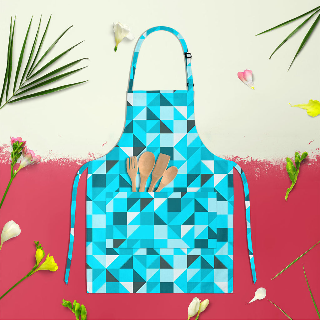 Blue Triangle Apron | Adjustable, Free Size & Waist Tiebacks-Aprons Neck to Knee-APR_NK_KN-IC 5007387 IC 5007387, Abstract Expressionism, Abstracts, Art and Paintings, Decorative, Diamond, Digital, Digital Art, Geometric, Geometric Abstraction, Graphic, Grid Art, Illustrations, Modern Art, Patterns, Semi Abstract, Signs, Signs and Symbols, Symbols, Triangles, blue, triangle, apron, adjustable, free, size, waist, tiebacks, abstract, art, backdrop, background, beautiful, block, bright, classic, color, cover, 