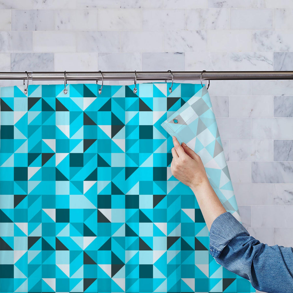 Blue Triangle Washable Waterproof Shower Curtain-Shower Curtains-CUR_SH-IC 5007387 IC 5007387, Abstract Expressionism, Abstracts, Art and Paintings, Decorative, Diamond, Digital, Digital Art, Geometric, Geometric Abstraction, Graphic, Grid Art, Illustrations, Modern Art, Patterns, Semi Abstract, Signs, Signs and Symbols, Symbols, Triangles, blue, triangle, washable, waterproof, shower, curtain, abstract, art, backdrop, background, beautiful, block, bright, classic, color, cover, creative, decor, decoration,