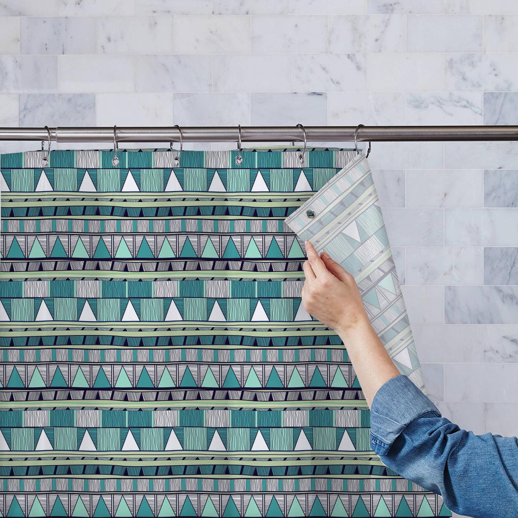 Tribal Art Washable Waterproof Shower Curtain-Shower Curtains-CUR_SH-IC 5007389 IC 5007389, Abstract Expressionism, Abstracts, Ancient, Black and White, Culture, Decorative, Drawing, Ethnic, Fantasy, Fashion, Folk Art, Geometric, Geometric Abstraction, Historical, Medieval, Patterns, Semi Abstract, Signs, Signs and Symbols, Stripes, Traditional, Triangles, Tribal, Vintage, White, World Culture, art, washable, waterproof, shower, curtain, abstract, abstraction, artistic, backdrop, background, blue, creative,