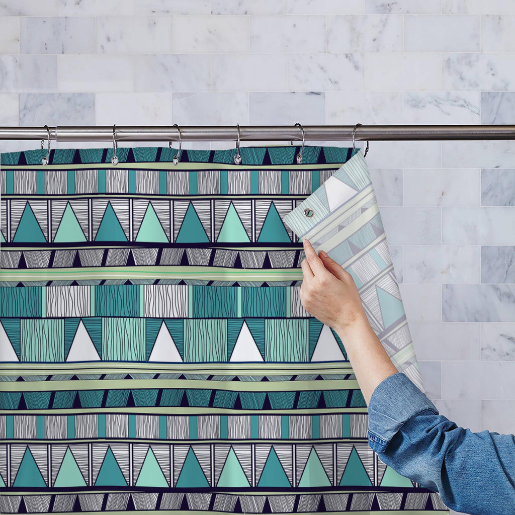 Tribal Art D4 Washable Waterproof Shower Curtain-Shower Curtains-CUR_SH-IC 5007389 IC 5007389, Abstract Expressionism, Abstracts, Ancient, Black and White, Culture, Decorative, Drawing, Ethnic, Fantasy, Fashion, Folk Art, Geometric, Geometric Abstraction, Historical, Medieval, Patterns, Semi Abstract, Signs, Signs and Symbols, Stripes, Traditional, Triangles, Tribal, Vintage, White, World Culture, art, d4, washable, waterproof, shower, curtain, abstract, abstraction, artistic, backdrop, background, blue, cr