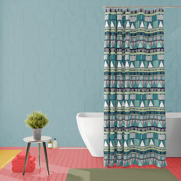 Tribal Art D4 Washable Waterproof Shower Curtain-Shower Curtains-CUR_SH-IC 5007389 IC 5007389, Abstract Expressionism, Abstracts, Ancient, Black and White, Culture, Decorative, Drawing, Ethnic, Fantasy, Fashion, Folk Art, Geometric, Geometric Abstraction, Historical, Medieval, Patterns, Semi Abstract, Signs, Signs and Symbols, Stripes, Traditional, Triangles, Tribal, Vintage, White, World Culture, art, d4, washable, waterproof, polyester, shower, curtain, eyelets, abstract, abstraction, artistic, backdrop, 