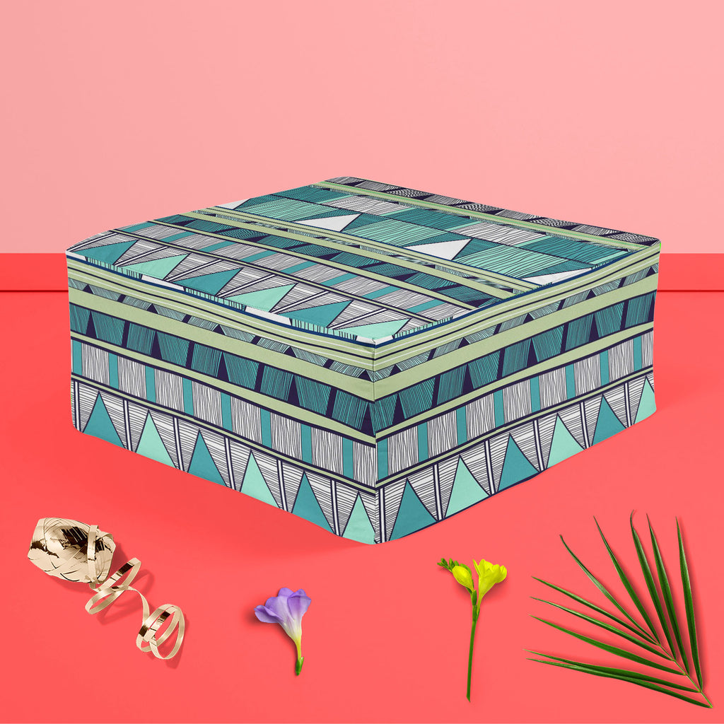 Tribal Art D4 Footstool Footrest Puffy Pouffe Ottoman Bean Bag | Canvas Fabric-Footstools-FST_CB_BN-IC 5007389 IC 5007389, Abstract Expressionism, Abstracts, Ancient, Black and White, Culture, Decorative, Drawing, Ethnic, Fantasy, Fashion, Folk Art, Geometric, Geometric Abstraction, Historical, Medieval, Patterns, Semi Abstract, Signs, Signs and Symbols, Stripes, Traditional, Triangles, Tribal, Vintage, White, World Culture, art, d4, footstool, footrest, puffy, pouffe, ottoman, bean, bag, canvas, fabric, ab