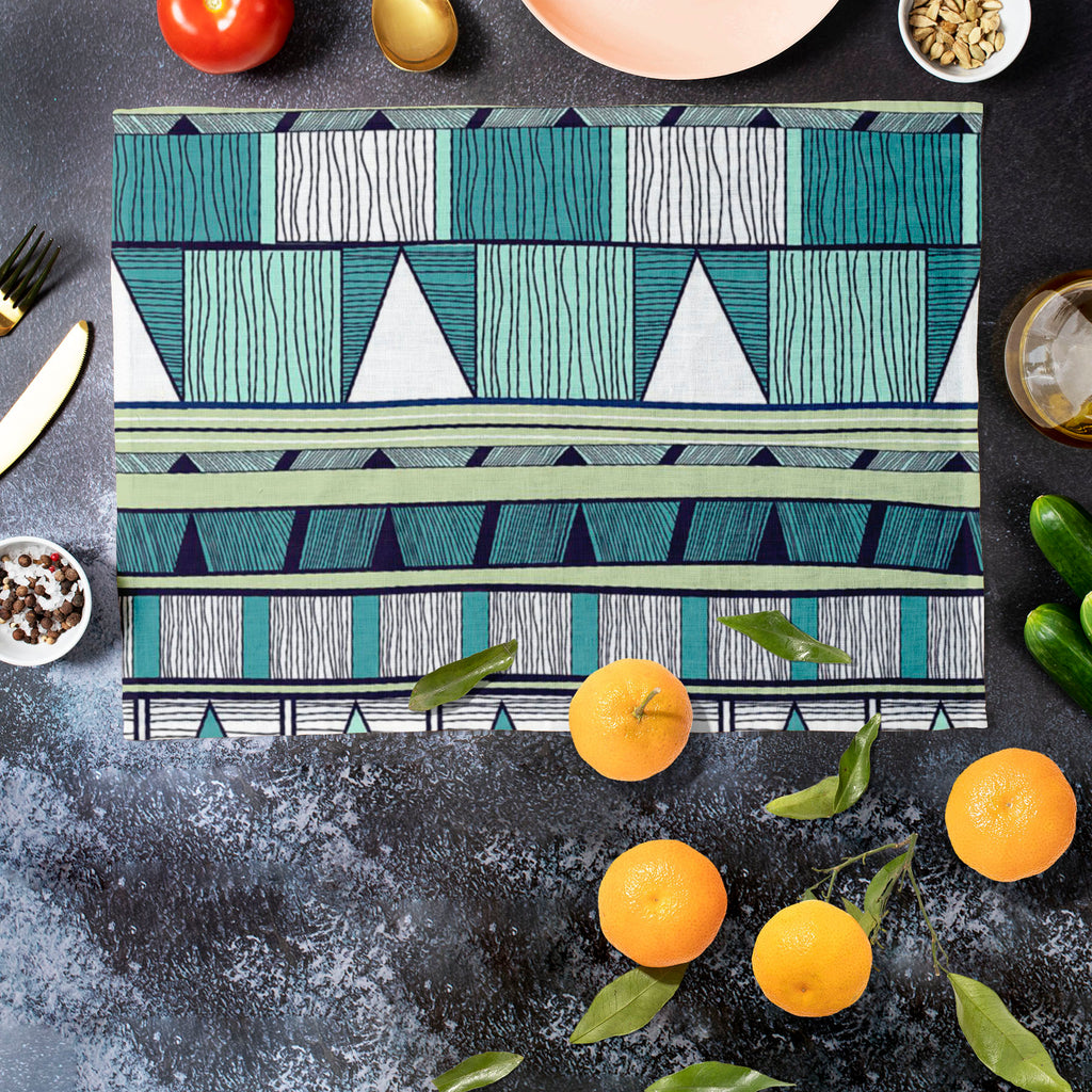 Tribal Art D4 Table Mat Placemat-Table Place Mats Fabric-MAT_TB-IC 5007389 IC 5007389, Abstract Expressionism, Abstracts, Ancient, Black and White, Culture, Decorative, Drawing, Ethnic, Fantasy, Fashion, Folk Art, Geometric, Geometric Abstraction, Historical, Medieval, Patterns, Semi Abstract, Signs, Signs and Symbols, Stripes, Traditional, Triangles, Tribal, Vintage, White, World Culture, art, d4, table, mat, placemat, abstract, abstraction, artistic, backdrop, background, blue, creative, decor, decoration