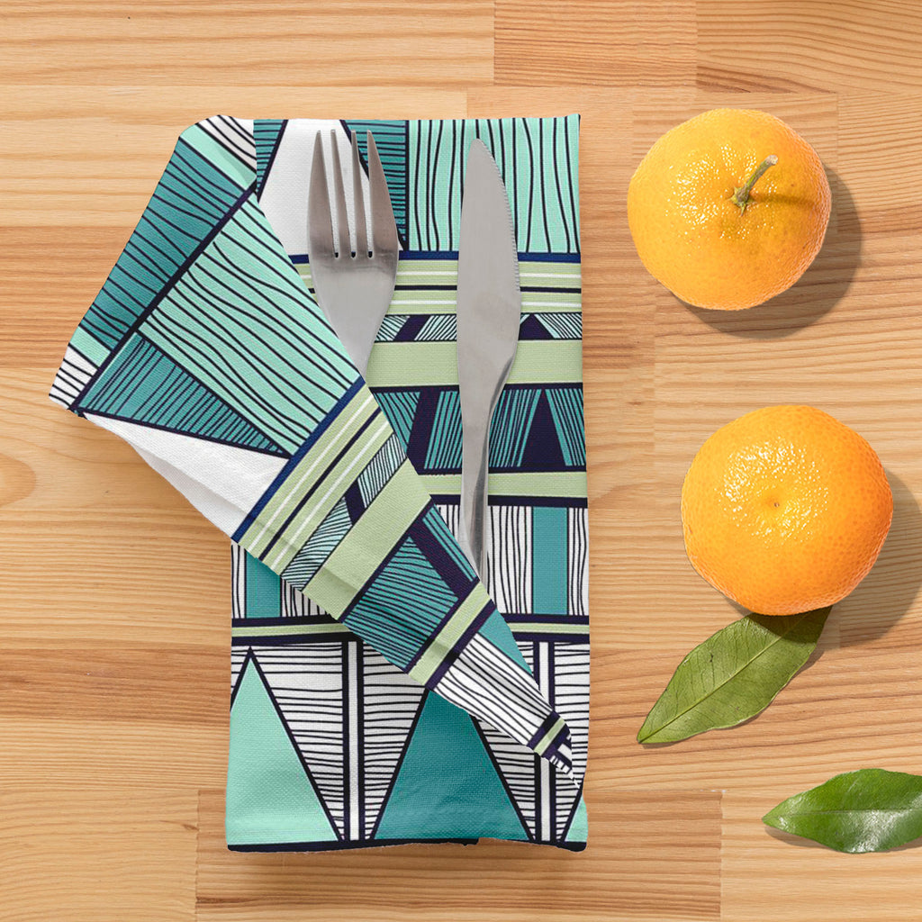 Tribal Art D4 Table Napkin-Table Napkins-NAP_TB-IC 5007389 IC 5007389, Abstract Expressionism, Abstracts, Ancient, Black and White, Culture, Decorative, Drawing, Ethnic, Fantasy, Fashion, Folk Art, Geometric, Geometric Abstraction, Historical, Medieval, Patterns, Semi Abstract, Signs, Signs and Symbols, Stripes, Traditional, Triangles, Tribal, Vintage, White, World Culture, art, d4, table, napkin, abstract, abstraction, artistic, backdrop, background, blue, creative, decor, decoration, design, element, ethn