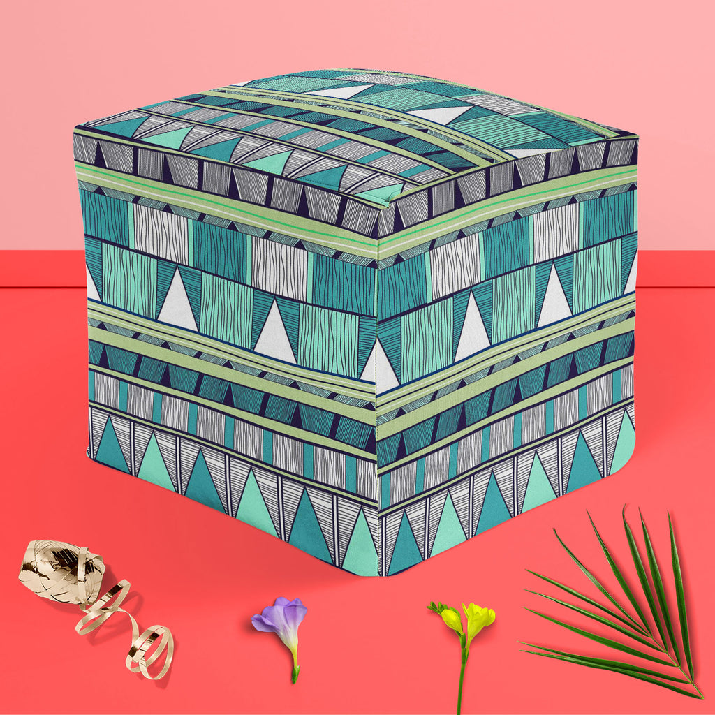 Tribal Art D4 Footstool Footrest Puffy Pouffe Ottoman Bean Bag | Canvas Fabric-Footstools-FST_CB_BN-IC 5007389 IC 5007389, Abstract Expressionism, Abstracts, Ancient, Black and White, Culture, Decorative, Drawing, Ethnic, Fantasy, Fashion, Folk Art, Geometric, Geometric Abstraction, Historical, Medieval, Patterns, Semi Abstract, Signs, Signs and Symbols, Stripes, Traditional, Triangles, Tribal, Vintage, White, World Culture, art, d4, footstool, footrest, puffy, pouffe, ottoman, bean, bag, canvas, fabric, ab