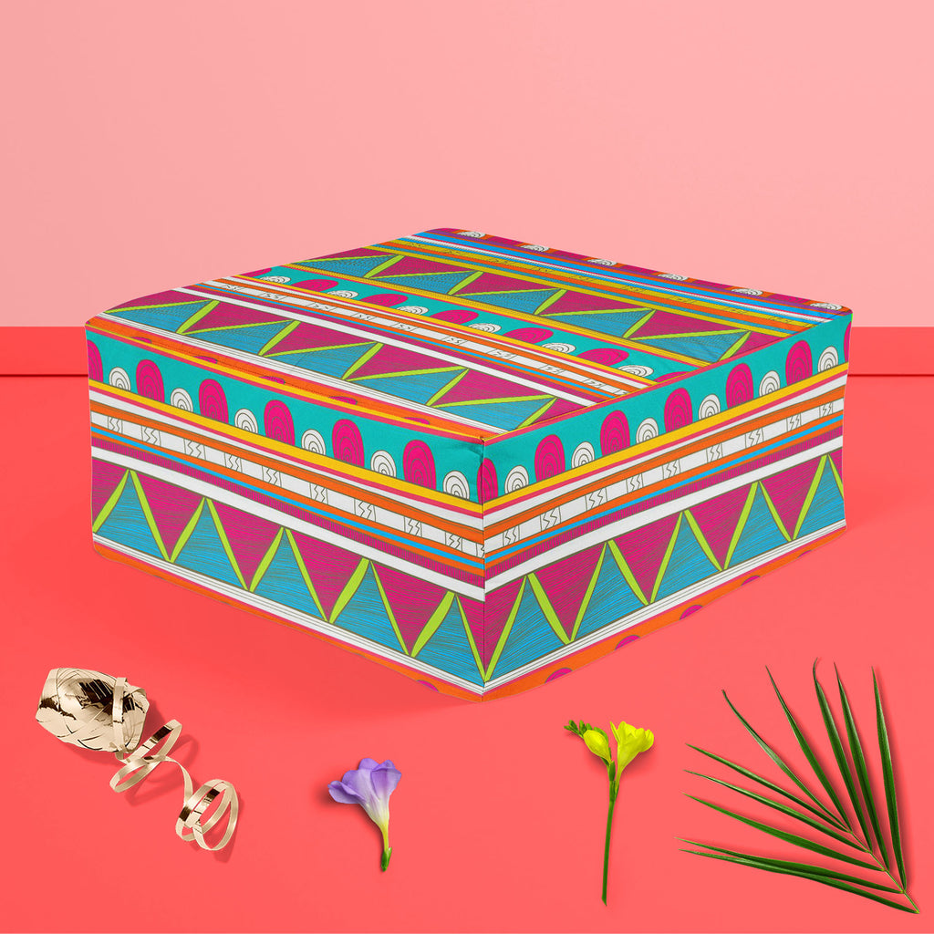 Tribal Art D5 Footstool Footrest Puffy Pouffe Ottoman Bean Bag | Canvas Fabric-Footstools-FST_CB_BN-IC 5007390 IC 5007390, Abstract Expressionism, Abstracts, Ancient, Culture, Decorative, Drawing, Ethnic, Fantasy, Fashion, Folk Art, Geometric, Geometric Abstraction, Historical, Illustrations, Medieval, Mexican, Patterns, Semi Abstract, Signs, Signs and Symbols, Stripes, Traditional, Triangles, Tribal, Vintage, World Culture, art, d5, footstool, footrest, puffy, pouffe, ottoman, bean, bag, canvas, fabric, ba