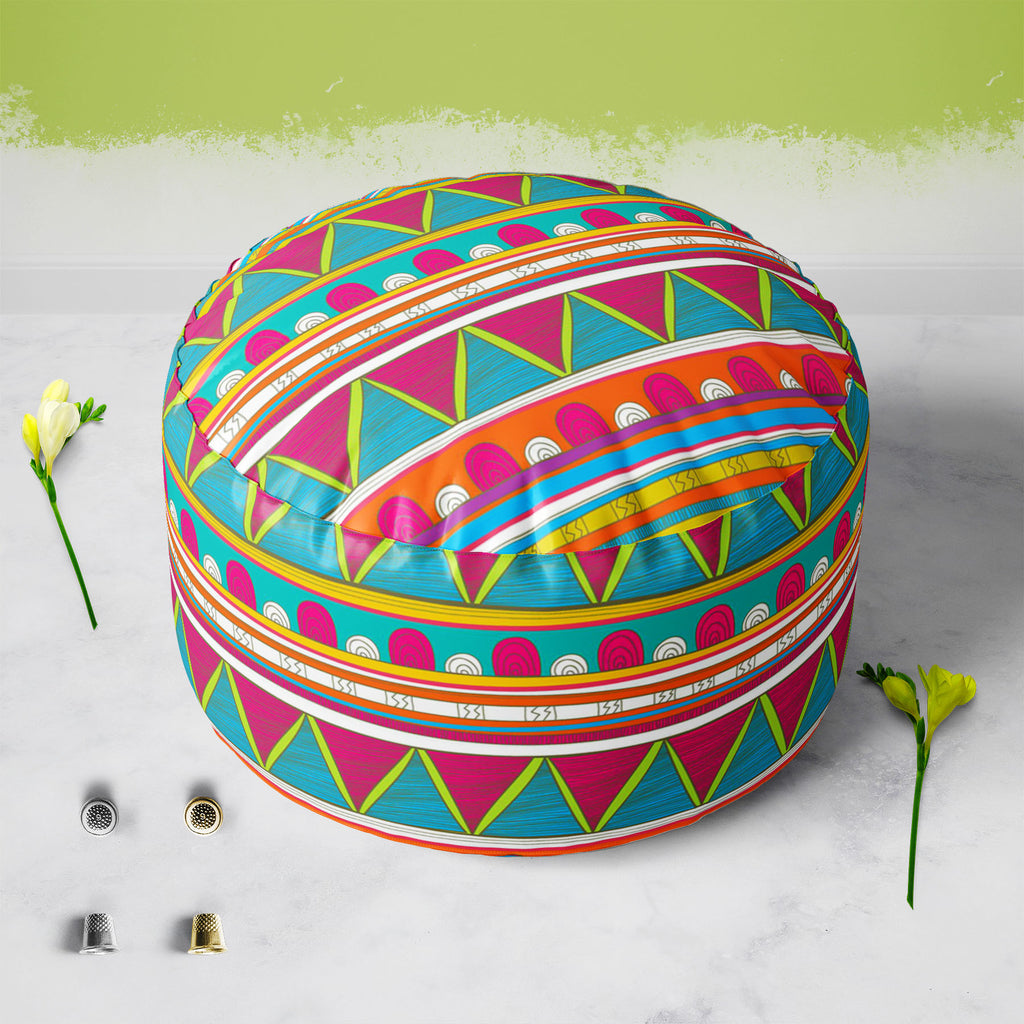 Tribal Art D5 Footstool Footrest Puffy Pouffe Ottoman Bean Bag | Canvas Fabric-Footstools-FST_CB_BN-IC 5007390 IC 5007390, Abstract Expressionism, Abstracts, Ancient, Culture, Decorative, Drawing, Ethnic, Fantasy, Fashion, Folk Art, Geometric, Geometric Abstraction, Historical, Illustrations, Medieval, Mexican, Patterns, Semi Abstract, Signs, Signs and Symbols, Stripes, Traditional, Triangles, Tribal, Vintage, World Culture, art, d5, footstool, footrest, puffy, pouffe, ottoman, bean, bag, canvas, fabric, ba