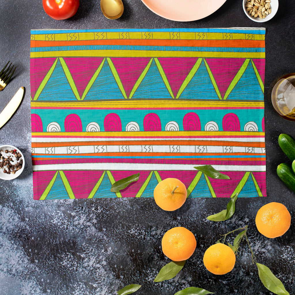 Tribal Art D5 Table Mat Placemat-Table Place Mats Fabric-MAT_TB-IC 5007390 IC 5007390, Abstract Expressionism, Abstracts, Ancient, Culture, Decorative, Drawing, Ethnic, Fantasy, Fashion, Folk Art, Geometric, Geometric Abstraction, Historical, Illustrations, Medieval, Mexican, Patterns, Semi Abstract, Signs, Signs and Symbols, Stripes, Traditional, Triangles, Tribal, Vintage, World Culture, art, d5, table, mat, placemat, background, abstract, abstraction, artistic, backdrop, blue, border, bright, creative, d