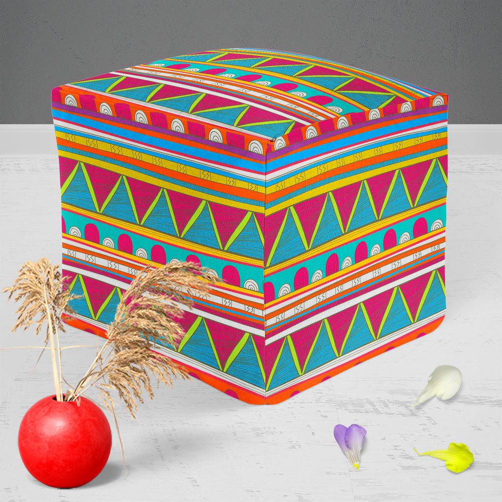 Tribal Art D5 Footstool Footrest Puffy Pouffe Ottoman Bean Bag | Canvas Fabric-Footstools-FST_CB_BN-IC 5007390 IC 5007390, Abstract Expressionism, Abstracts, Ancient, Culture, Decorative, Drawing, Ethnic, Fantasy, Fashion, Folk Art, Geometric, Geometric Abstraction, Historical, Illustrations, Medieval, Mexican, Patterns, Semi Abstract, Signs, Signs and Symbols, Stripes, Traditional, Triangles, Tribal, Vintage, World Culture, art, d5, footstool, footrest, puffy, pouffe, ottoman, bean, bag, canvas, fabric, ba