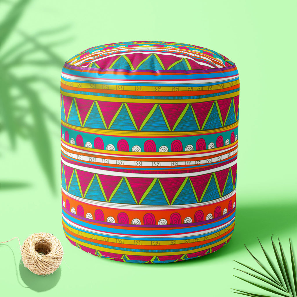 Tribal Art D5 Footstool Footrest Puffy Pouffe Ottoman Bean Bag | Canvas Fabric-Footstools-FST_CB_BN-IC 5007390 IC 5007390, Abstract Expressionism, Abstracts, Ancient, Culture, Decorative, Drawing, Ethnic, Fantasy, Fashion, Folk Art, Geometric, Geometric Abstraction, Historical, Illustrations, Medieval, Mexican, Patterns, Semi Abstract, Signs, Signs and Symbols, Stripes, Traditional, Triangles, Tribal, Vintage, World Culture, art, d5, footstool, footrest, puffy, pouffe, ottoman, bean, bag, canvas, fabric, ba