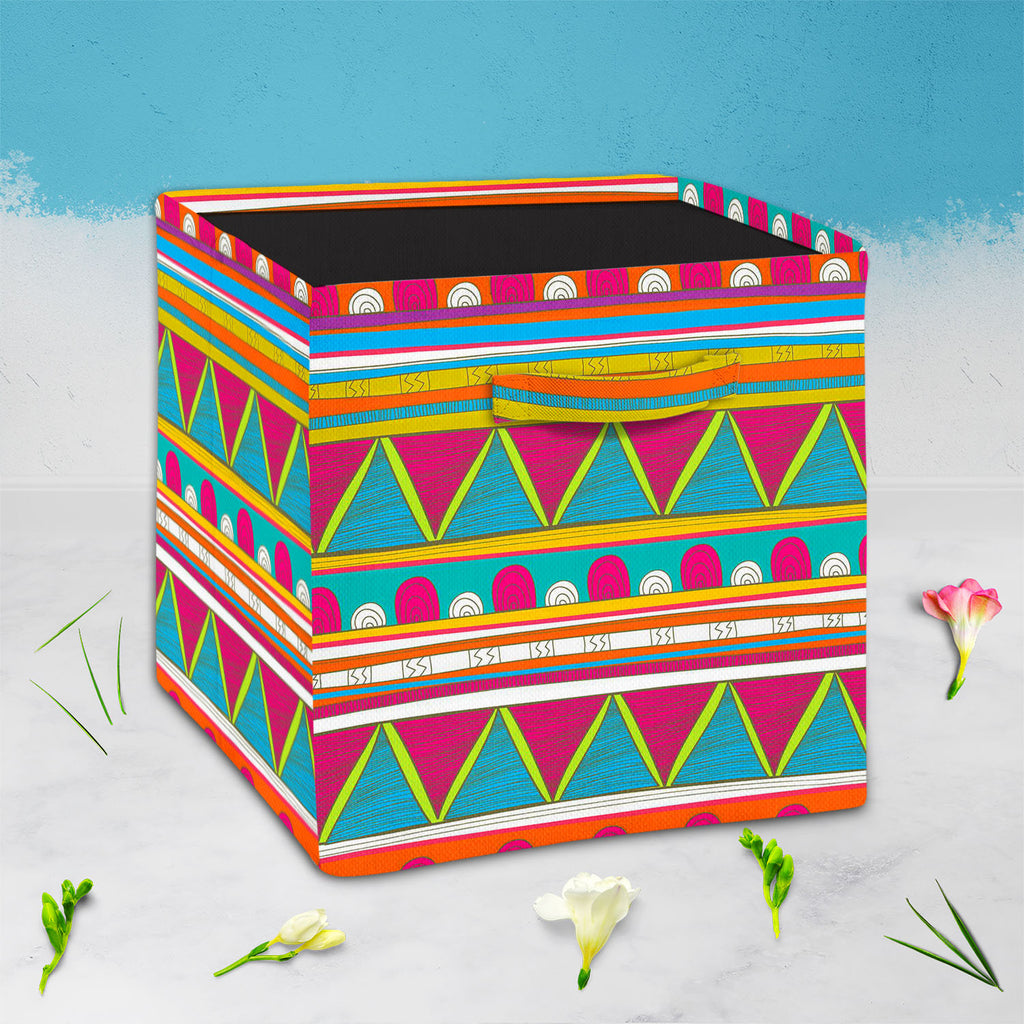 Tribal Art D5 Foldable Open Storage Bin | Organizer Box, Toy Basket, Shelf Box, Laundry Bag | Canvas Fabric-Storage Bins-STR_BI_CB-IC 5007390 IC 5007390, Abstract Expressionism, Abstracts, Ancient, Culture, Decorative, Drawing, Ethnic, Fantasy, Fashion, Folk Art, Geometric, Geometric Abstraction, Historical, Illustrations, Medieval, Mexican, Patterns, Semi Abstract, Signs, Signs and Symbols, Stripes, Traditional, Triangles, Tribal, Vintage, World Culture, art, d5, foldable, open, storage, bin, organizer, bo