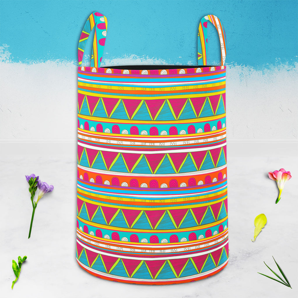 Tribal Art D5 Foldable Open Storage Bin | Organizer Box, Toy Basket, Shelf Box, Laundry Bag | Canvas Fabric-Storage Bins-STR_BI_CB-IC 5007390 IC 5007390, Abstract Expressionism, Abstracts, Ancient, Culture, Decorative, Drawing, Ethnic, Fantasy, Fashion, Folk Art, Geometric, Geometric Abstraction, Historical, Illustrations, Medieval, Mexican, Patterns, Semi Abstract, Signs, Signs and Symbols, Stripes, Traditional, Triangles, Tribal, Vintage, World Culture, art, d5, foldable, open, storage, bin, organizer, bo