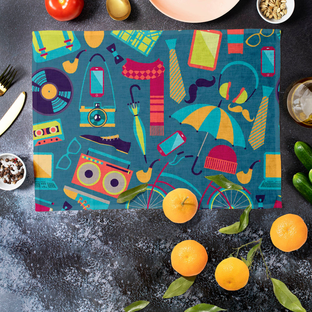 Hipster Table Mat Placemat-Table Place Mats Fabric-MAT_TB-IC 5007393 IC 5007393, Ancient, Bikes, Culture, Ethnic, Fashion, Hipster, Historical, Icons, Medieval, Modern Art, Patterns, Retro, Traditional, Tribal, Urban, Vintage, World Culture, table, mat, placemat, pattern, artwork, audio, cassette, backdrop, bag, bike, bow, tie, camera, deer, disco, fabric, funky, glasses, hat, headphones, style, icon, laptop, lomo, modern, moleskine, mustache, ornament, paper, photo, record, ribbon, scarf, seamless, shirt, 