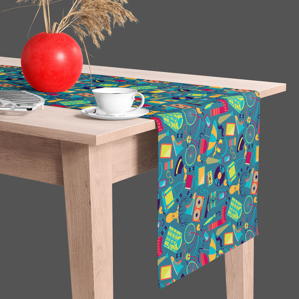 Hipster Table Runner-Table Runners-RUN_TB-IC 5007393 IC 5007393, Ancient, Bikes, Culture, Ethnic, Fashion, Hipster, Historical, Icons, Medieval, Modern Art, Patterns, Retro, Traditional, Tribal, Urban, Vintage, World Culture, table, runner, pattern, artwork, audio, cassette, backdrop, bag, bike, bow, tie, camera, deer, disco, fabric, funky, glasses, hat, headphones, style, icon, laptop, lomo, modern, moleskine, mustache, ornament, paper, photo, record, ribbon, scarf, seamless, shirt, smartphone, sneakers, s