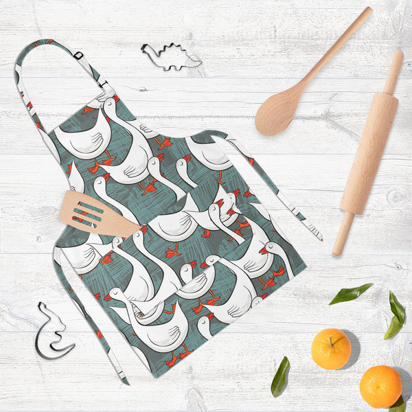 White Gooses Apron | Adjustable, Free Size & Waist Tiebacks-Aprons Neck to Knee-APR_NK_KN-IC 5007395 IC 5007395, Abstract Expressionism, Abstracts, Animals, Animated Cartoons, Art and Paintings, Birds, Black and White, Caricature, Cartoons, Culture, Digital, Digital Art, Drawing, Ethnic, Graphic, Illustrations, Patterns, Seasons, Semi Abstract, Traditional, Tribal, White, World Culture, gooses, full-length, neck, to, knee, apron, poly-cotton, fabric, adjustable, buckle, waist, tiebacks, pattern, goose, gees