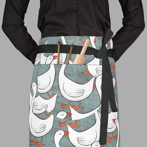 White Gooses Apron | Adjustable, Free Size & Waist Tiebacks-Aprons Waist to Feet-APR_WS_FT-IC 5007395 IC 5007395, Abstract Expressionism, Abstracts, Animals, Animated Cartoons, Art and Paintings, Birds, Black and White, Caricature, Cartoons, Culture, Digital, Digital Art, Drawing, Ethnic, Graphic, Illustrations, Patterns, Seasons, Semi Abstract, Traditional, Tribal, White, World Culture, gooses, full-length, waist, to, feet, apron, poly-cotton, fabric, adjustable, tiebacks, pattern, goose, geese, animal, ab