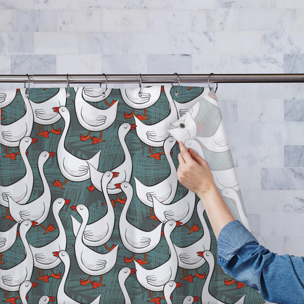 White Gooses Washable Waterproof Shower Curtain-Shower Curtains-CUR_SH-IC 5007395 IC 5007395, Abstract Expressionism, Abstracts, Animals, Animated Cartoons, Art and Paintings, Birds, Black and White, Caricature, Cartoons, Culture, Digital, Digital Art, Drawing, Ethnic, Graphic, Illustrations, Patterns, Seasons, Semi Abstract, Traditional, Tribal, White, World Culture, gooses, washable, waterproof, shower, curtain, pattern, goose, geese, animal, abstract, art, backdrop, background, bird, border, breeding, ca