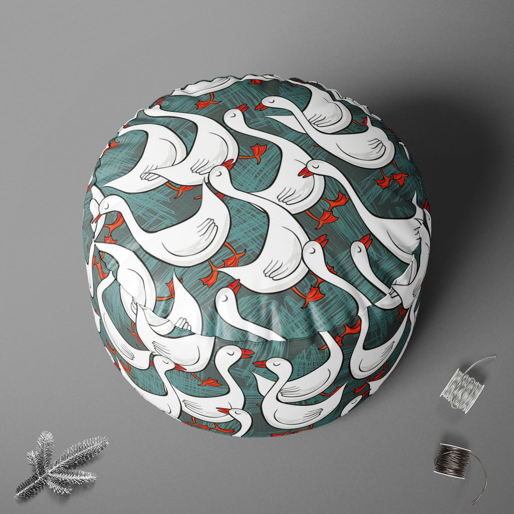 White Gooses Footstool Footrest Puffy Pouffe Ottoman Bean Bag | Canvas Fabric-Footstools-FST_CB_BN-IC 5007395 IC 5007395, Abstract Expressionism, Abstracts, Animals, Animated Cartoons, Art and Paintings, Birds, Black and White, Caricature, Cartoons, Culture, Digital, Digital Art, Drawing, Ethnic, Graphic, Illustrations, Patterns, Seasons, Semi Abstract, Traditional, Tribal, White, World Culture, gooses, footstool, footrest, puffy, pouffe, ottoman, bean, bag, canvas, fabric, pattern, goose, geese, animal, ab