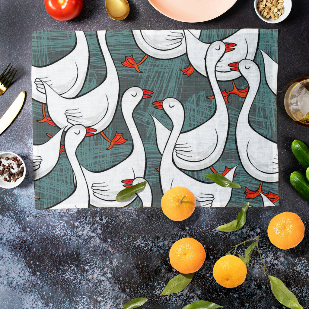 White Gooses Table Mat Placemat-Table Place Mats Fabric-MAT_TB-IC 5007395 IC 5007395, Abstract Expressionism, Abstracts, Animals, Animated Cartoons, Art and Paintings, Birds, Black and White, Caricature, Cartoons, Culture, Digital, Digital Art, Drawing, Ethnic, Graphic, Illustrations, Patterns, Seasons, Semi Abstract, Traditional, Tribal, White, World Culture, gooses, table, mat, placemat, pattern, goose, geese, animal, abstract, art, backdrop, background, bird, border, breeding, cartoon, color, colorful, d