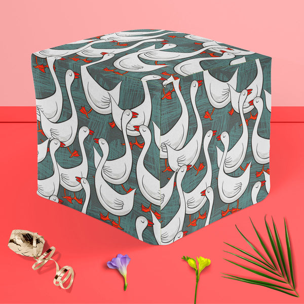 White Gooses Footstool Footrest Puffy Pouffe Ottoman Bean Bag | Canvas Fabric-Footstools-FST_CB_BN-IC 5007395 IC 5007395, Abstract Expressionism, Abstracts, Animals, Animated Cartoons, Art and Paintings, Birds, Black and White, Caricature, Cartoons, Culture, Digital, Digital Art, Drawing, Ethnic, Graphic, Illustrations, Patterns, Seasons, Semi Abstract, Traditional, Tribal, White, World Culture, gooses, puffy, pouffe, ottoman, footstool, footrest, bean, bag, canvas, fabric, pattern, goose, geese, animal, ab