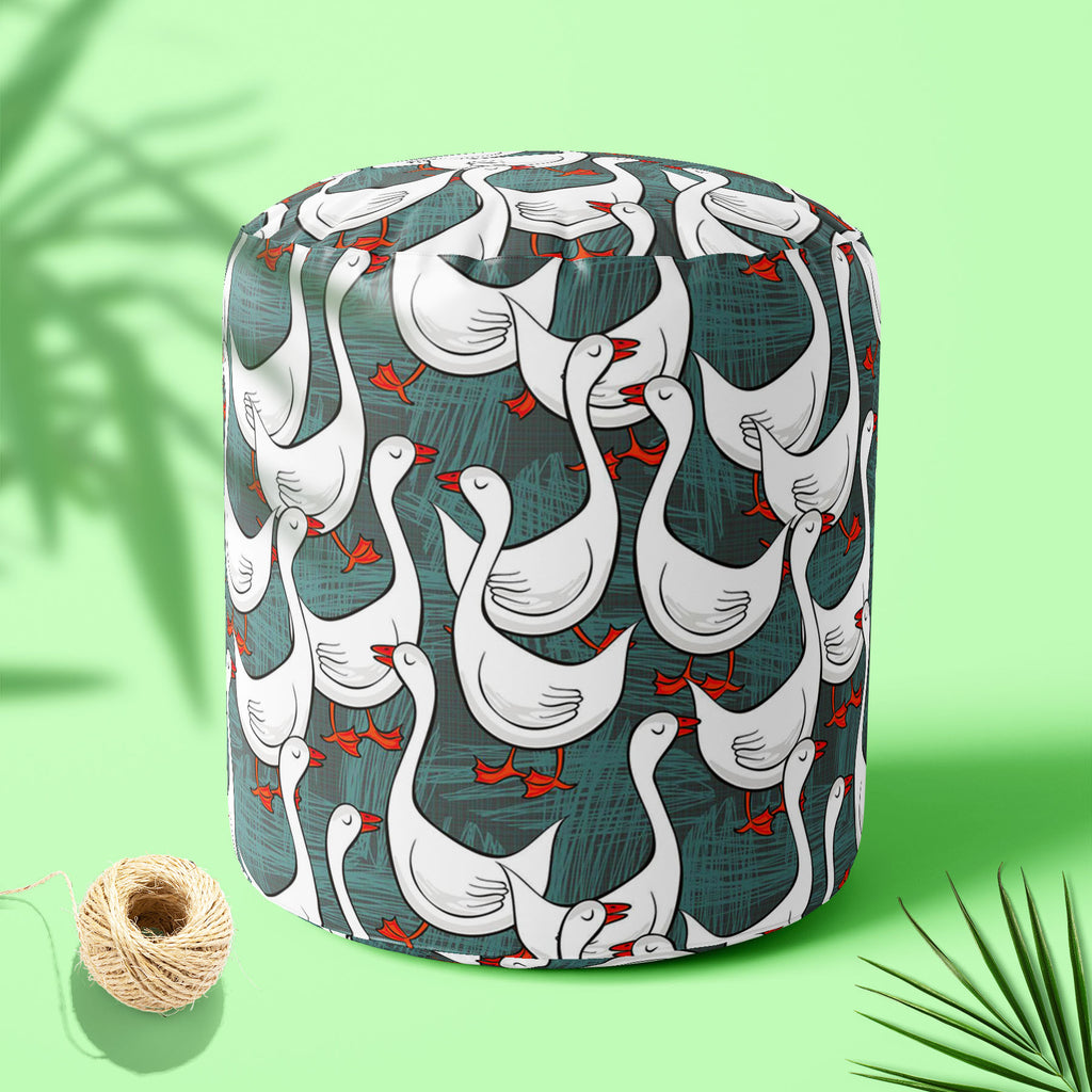White Gooses Footstool Footrest Puffy Pouffe Ottoman Bean Bag | Canvas Fabric-Footstools-FST_CB_BN-IC 5007395 IC 5007395, Abstract Expressionism, Abstracts, Animals, Animated Cartoons, Art and Paintings, Birds, Black and White, Caricature, Cartoons, Culture, Digital, Digital Art, Drawing, Ethnic, Graphic, Illustrations, Patterns, Seasons, Semi Abstract, Traditional, Tribal, White, World Culture, gooses, footstool, footrest, puffy, pouffe, ottoman, bean, bag, canvas, fabric, pattern, goose, geese, animal, ab